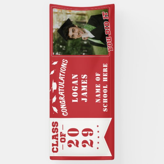 rood aangepast afstuderen 2025 met naam & Foto Spandoek (Verticaal)
