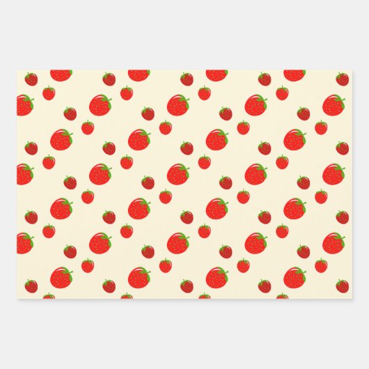 Rood aardbeienpatroon op bleek roze inpakpapier vel (Voorkant)