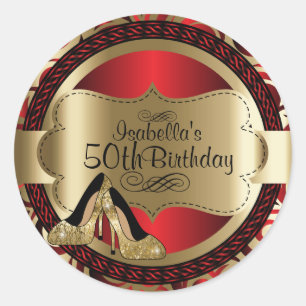 Rood Abstract 00th Birthday Gold Hoge hakken Ronde Sticker