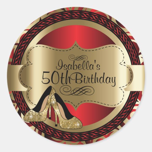 Rood Abstract 00th Birthday Gold Hoge hakken Ronde Sticker (Voorkant)