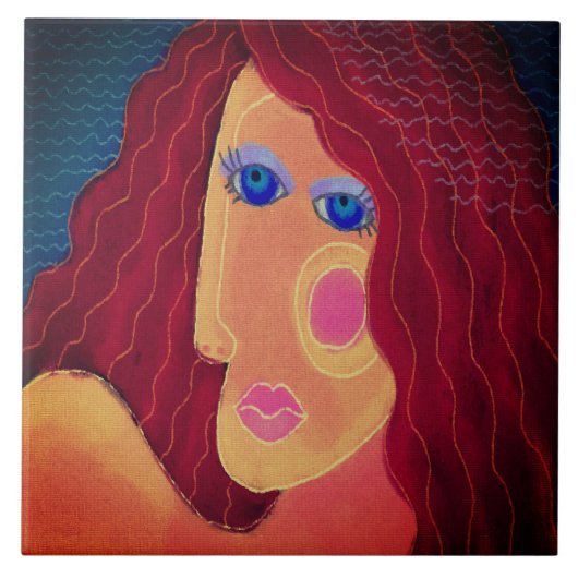 Rood Abstract digitaal portret van een vrouw Tegeltje (Voorkant)
