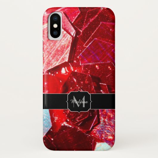Rood abstract mozaïekglanzend glitterpatroon Monog Case-Mate iPhone Case (Achterkant)