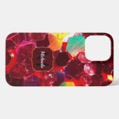 Rood abstract mozaïekglanzend glitterpatroon Monog iPhone Hoesje (Achterkant horizontaal)