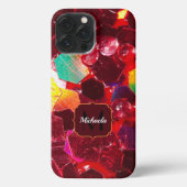 Rood abstract mozaïekglanzend glitterpatroon Monog iPhone Hoesje (Achterkant)
