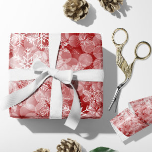 Rood Abstract patroon met witte sneeuwvlokken Cadeaupapier