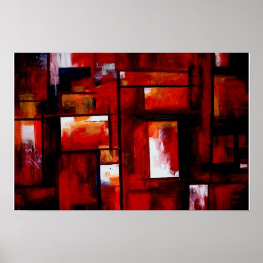 Rood Abstract vierkanten Art Print Poster - Origin (Voorkant)