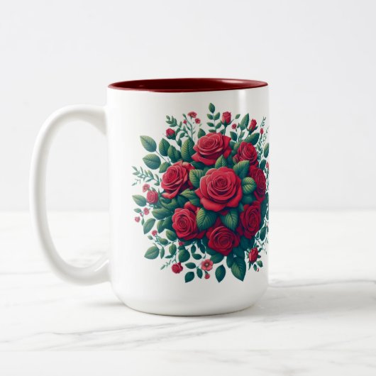 Rood accent met rode rozen patroon tweekleurige koffiemok (Links)