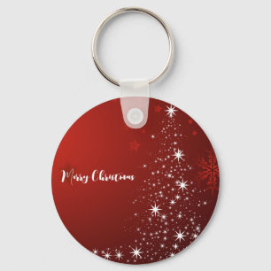 Rood achtergrond met kerstboom met ster sleutelhanger