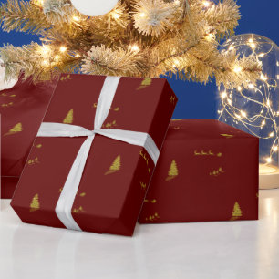 Rood achtergrondgoud rendiervis kerst omloop cadeaupapier