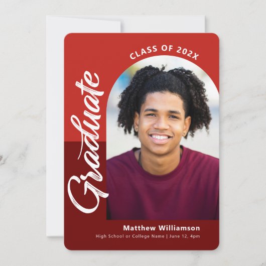 Rood Afstuderen 4 Foto Bold Arch Script Modern Aankondiging (Voorkant)