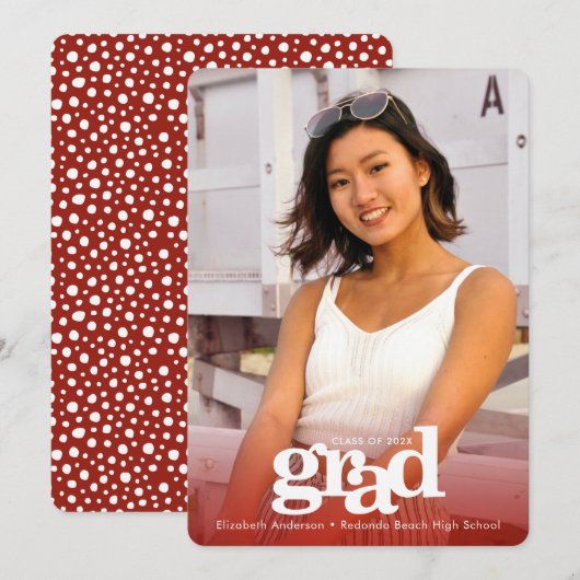 Rood afstuderen aangepaste foto vet eenvoudig mode aankondiging (Voorkant / Achterkant)