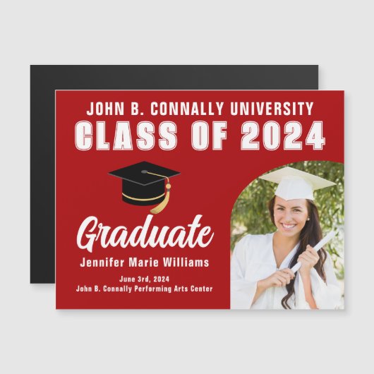 Rood Afstuderen Foto Custom Afstuderen Magnet Kaar (Voorkant / Achterkant)