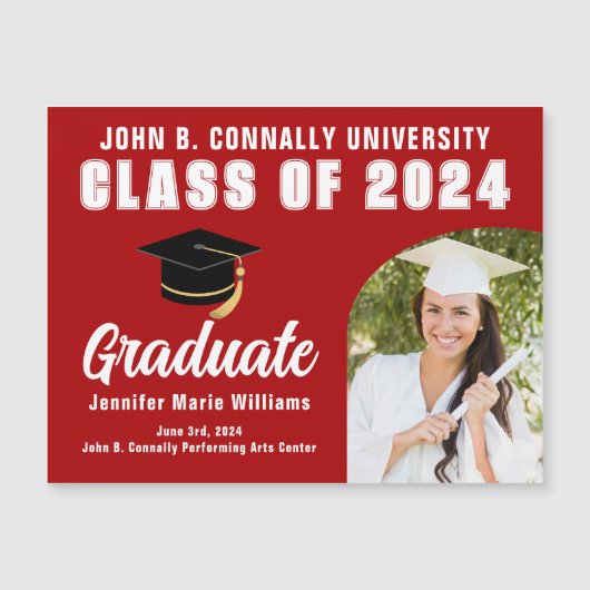 Rood Afstuderen Foto Custom Afstuderen Magnet Kaar (Voorkant)