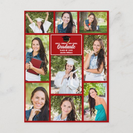 Rood Afstuderen Fotocollage Modern 2025 Afstuderen Briefkaart (Voorkant)