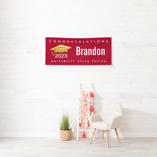 Rood Afstuderen Goud Pet Modern Bold Graphic Eenvo Spandoek (Insitu)