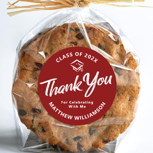 Rood Afstuderen vet script Pet dank u minimaal Ronde Sticker