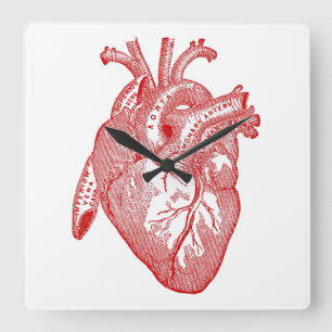 Rood Antiek anatomisch hart Vierkante Klok