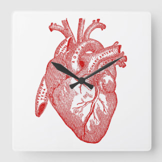 Rood Antiek anatomisch hart Vierkante Klok
