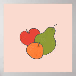 Rood appelperen en Oranje fruit Poster