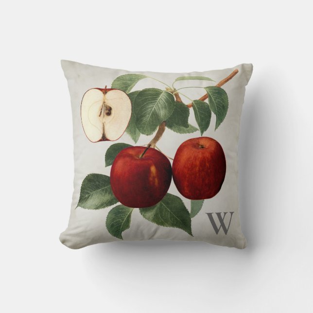 Rood Apple Botanische Waterverf Monogrammen Initia Kussen (Voorkant)