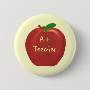 Rood Apple-schilderen, A+ Leererspeld op knoppen Ronde Button 5,7 Cm