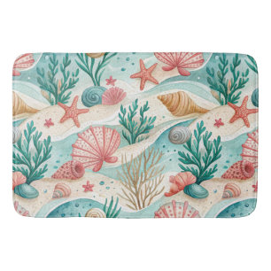 ROOD & AQUA TROPISCHE SCHELPEN & ZEESTERREN BADMAT
