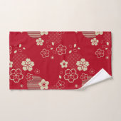 Rood Aziatisch patroon met lentesbloemen Bad Handdoek (Handdoek)