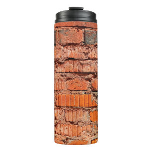 Rood bakstenen wandtextureel verlaten, veroudering thermosbeker