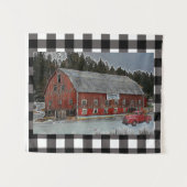 Rood Barn en vrachtwagen op gesteentetswerk Wandkleed (Voorkant (horizontaal))