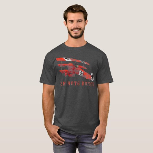 Rood Baron Triplane Gift Distress Effect T-shirt (Voorkant volledig)