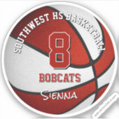 Rood basketbalteam kleurt kinder naam sticker (Voorkant)