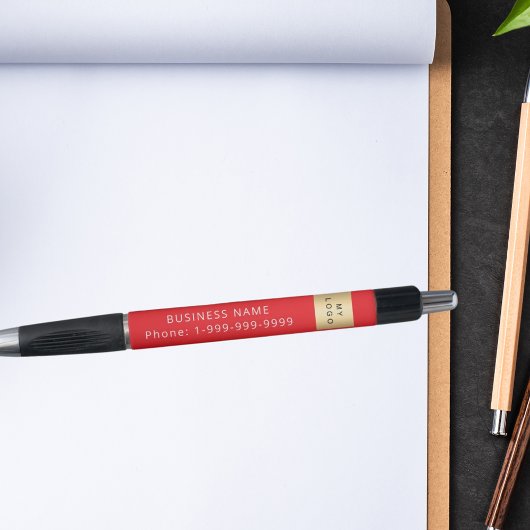 Rood bedrijfslogo naam telefoon pen