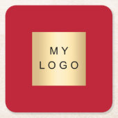 Rood bedrijfslogo vierkante kartonnen onderzetter (Voorkant)