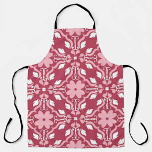 Rood, beige bloemen, naadloos behangpatroon. schort