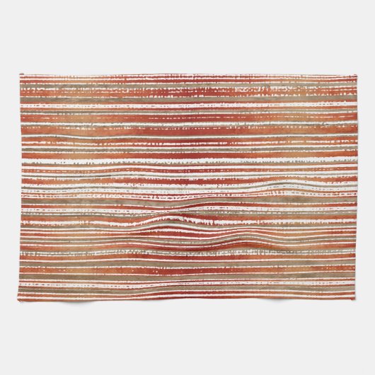 Rood, beige en wit gestreept patroon theedoek (Horizontaal)