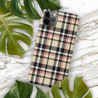 Rood Beige Tan Zwart Wit Schotten Clan Plaid Patro iPhone 13 Pro Max Hoesje