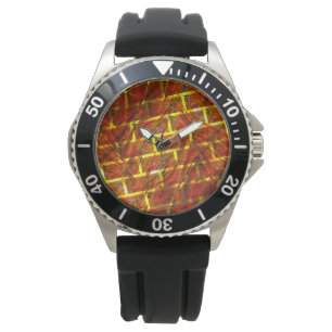 Rood bevlekt, gekrast, gouden raster of bakstenen horloge