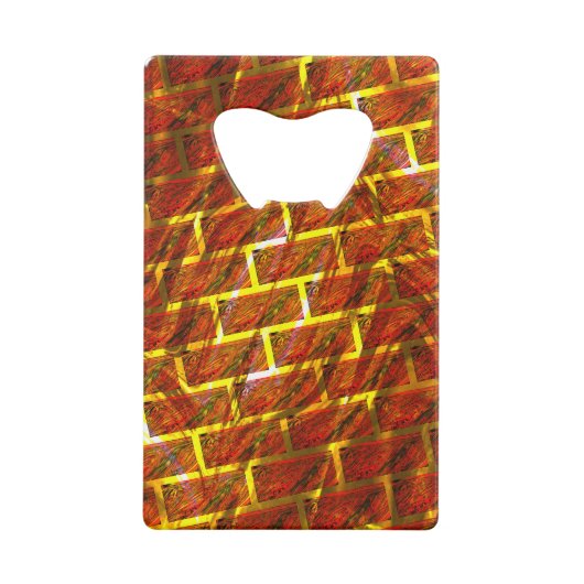 Rood bevlekt, gekrast, gouden raster of bakstenen kredietkaart flessenopener (Achterkant)