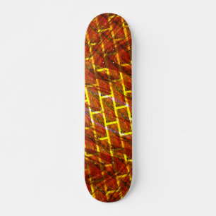 Rood bevlekt, gekrast, gouden raster of bakstenen skateboard