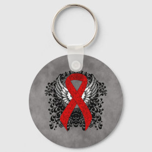Rood bewustzijn Ribbon met Wings Sleutelhanger