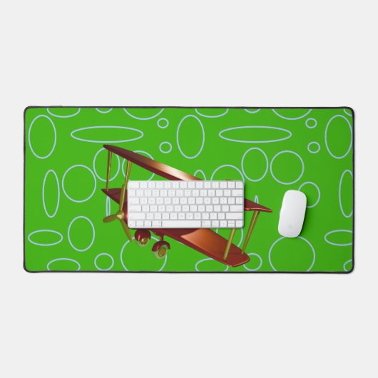 Rood Bi-vliegtuig op groene cirkels en lussen Bureaumat (Keyboard & Muis)