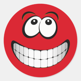 Rood Big Grin Gezicht Ronde Sticker