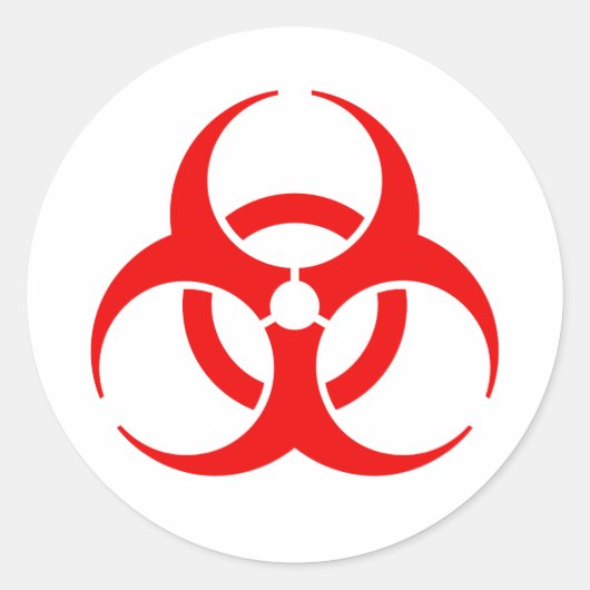 Rood biogevaarsymbool ronde sticker (Voorkant)