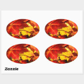 Rood blad geel blad gouden herfst bladeren ovale sticker (Vel)