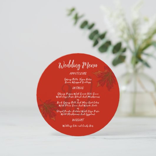 Rood blad Monogram Bruiloft Ronde Menu Sjabloon Kaart (Staand voorkant)