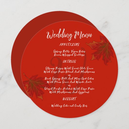 Rood blad Monogram Bruiloft Ronde Menu Sjabloon Kaart (Voorkant / Achterkant)