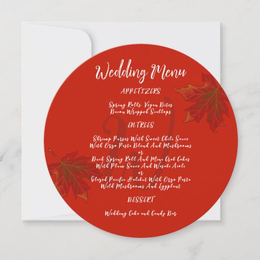 Rood blad Monogram Bruiloft Ronde Menu Sjabloon Kaart (Voorkant)