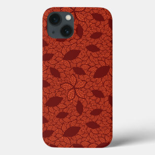 Rood bladeren patroon op sinaasappel iPhone 13 hoesje