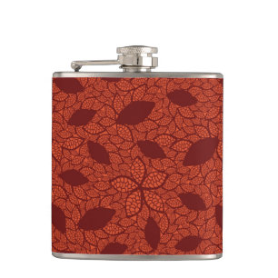 Rood bladeren patroon op sinaasappel heupfles