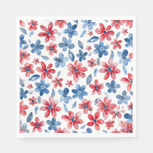 Rood Blauw 4th Juli Bloemen Servet